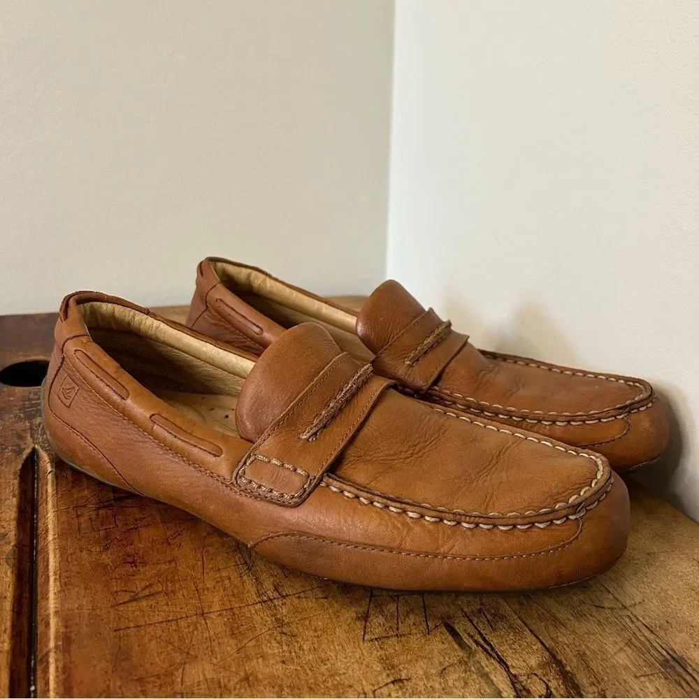 Sperry Topsider Brown Leather Loafer Shoes Men's 9.5 Deck Shoes Preppy Boardwalk